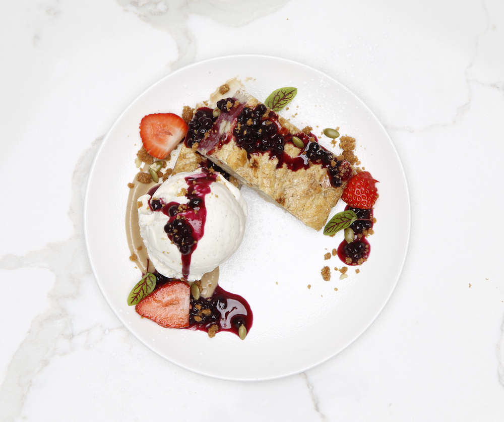 Caffe Demetre Dessert With Red Veined Sorrel